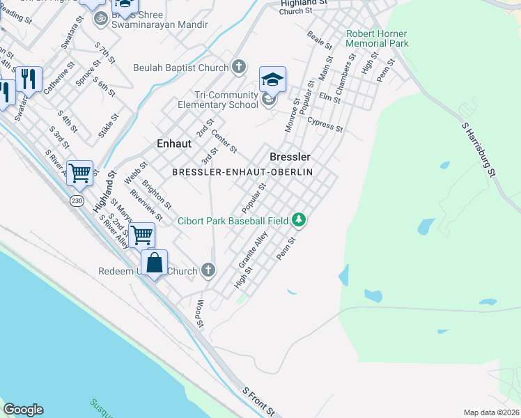 map of restaurants, bars, coffee shops, grocery stores, and more near 570 Chambers Street in Steelton