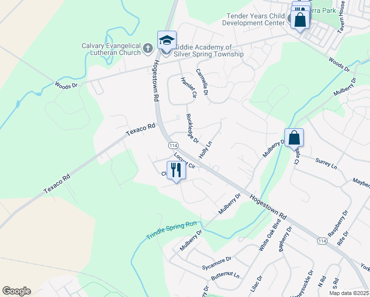 map of restaurants, bars, coffee shops, grocery stores, and more near 418 Hogestown Road in Mechanicsburg