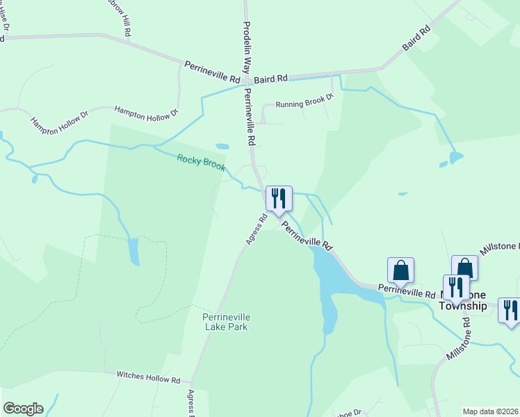map of restaurants, bars, coffee shops, grocery stores, and more near 2 Agress Road in Millstone