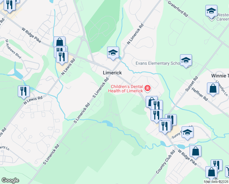 map of restaurants, bars, coffee shops, grocery stores, and more near 20 Mc Laughlin Road in Royersford