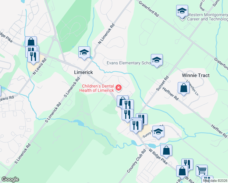 map of restaurants, bars, coffee shops, grocery stores, and more near 290 West Ridge Pike in Royersford