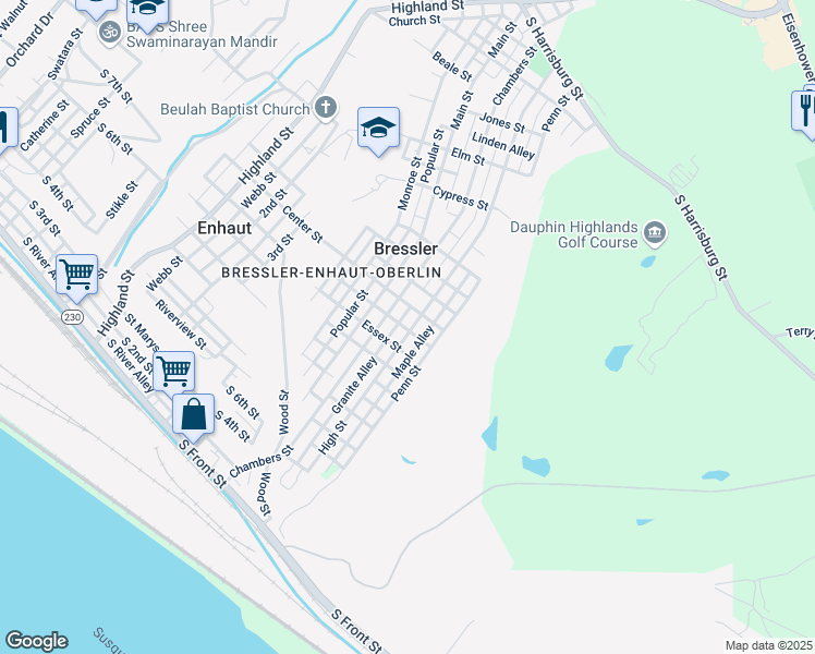 map of restaurants, bars, coffee shops, grocery stores, and more near 629 High Street in Steelton