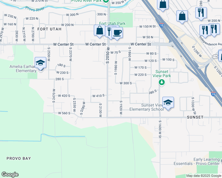 map of restaurants, bars, coffee shops, grocery stores, and more near 1981 West 350 South in Provo
