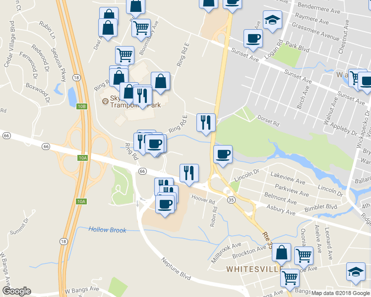 map of restaurants, bars, coffee shops, grocery stores, and more near 2407 New Jersey 66 in Monmouth County
