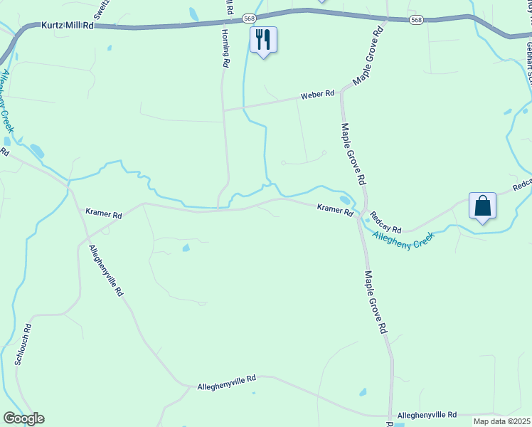 map of restaurants, bars, coffee shops, grocery stores, and more near 72 Kramer Road in Mohnton