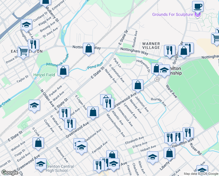 map of restaurants, bars, coffee shops, grocery stores, and more near 237 Lynwood Avenue in Hamilton Township