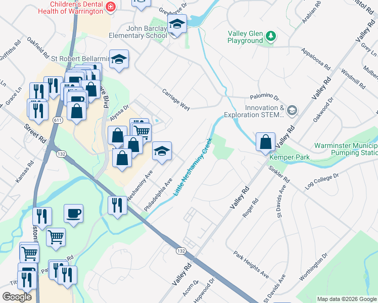 map of restaurants, bars, coffee shops, grocery stores, and more near 806 Philadelphia Avenue in Warrington