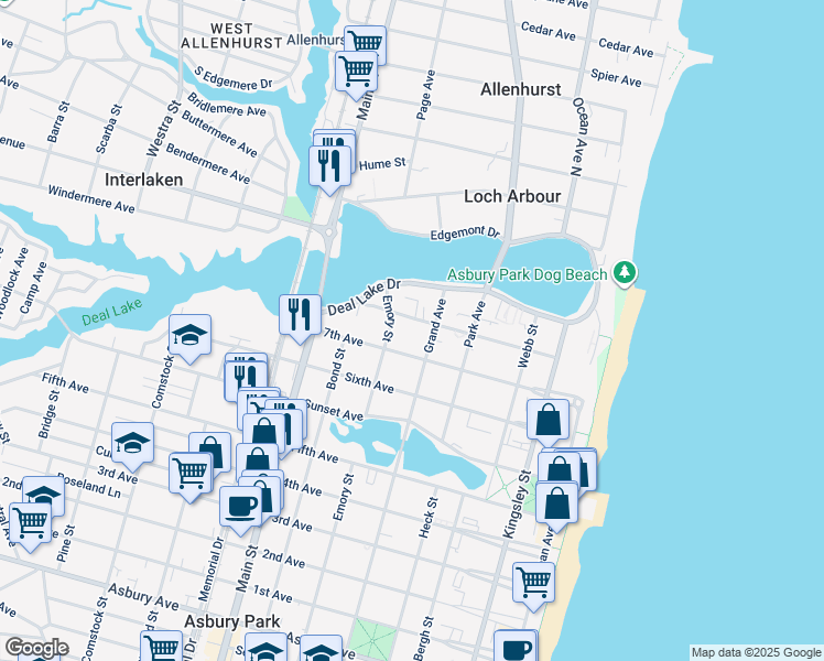map of restaurants, bars, coffee shops, grocery stores, and more near 506 8th Avenue in Asbury Park