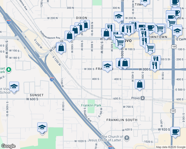 map of restaurants, bars, coffee shops, grocery stores, and more near 353 South 800 West in Provo