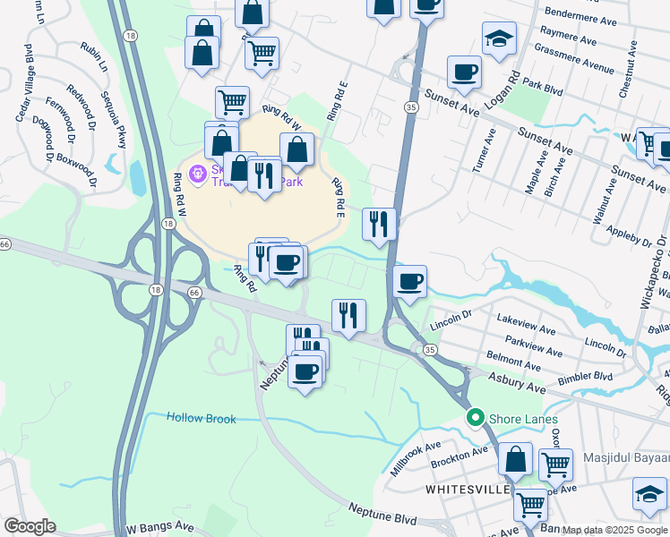 map of restaurants, bars, coffee shops, grocery stores, and more near 2407 New Jersey 66 in Monmouth County