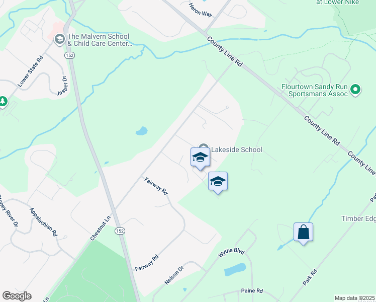 map of restaurants, bars, coffee shops, grocery stores, and more near 23 Douglas Drive in North Wales
