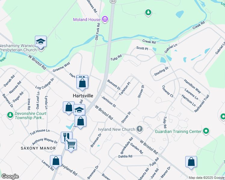 map of restaurants, bars, coffee shops, grocery stores, and more near 994 Princeton Place in Warminster