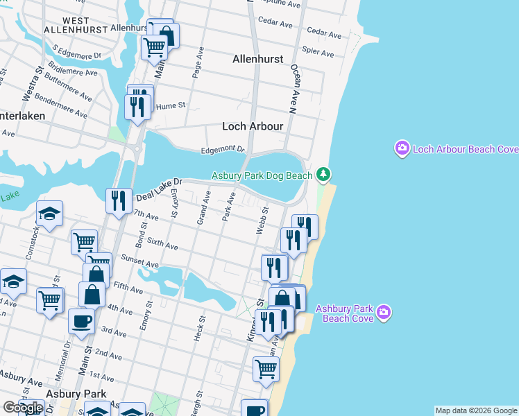 map of restaurants, bars, coffee shops, grocery stores, and more near 306 8th Avenue in Asbury Park