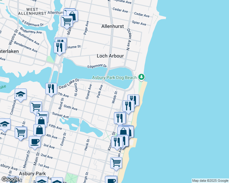 map of restaurants, bars, coffee shops, grocery stores, and more near 306 8th Avenue in Asbury Park