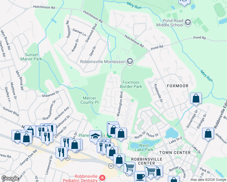 map of restaurants, bars, coffee shops, grocery stores, and more near 15 Stratton Court in Trenton
