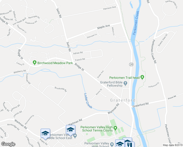 map of restaurants, bars, coffee shops, grocery stores, and more near 230 Bridge Street in Collegeville