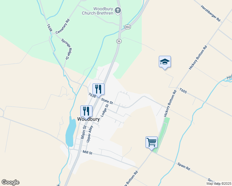 map of restaurants, bars, coffee shops, grocery stores, and more near 207 State Street in Woodbury