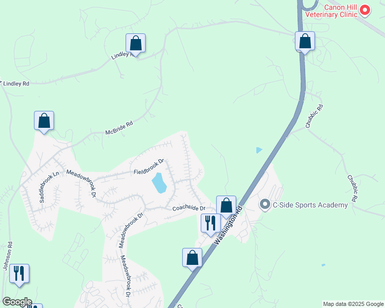 map of restaurants, bars, coffee shops, grocery stores, and more near 2023 Meadowridge Drive in Washington