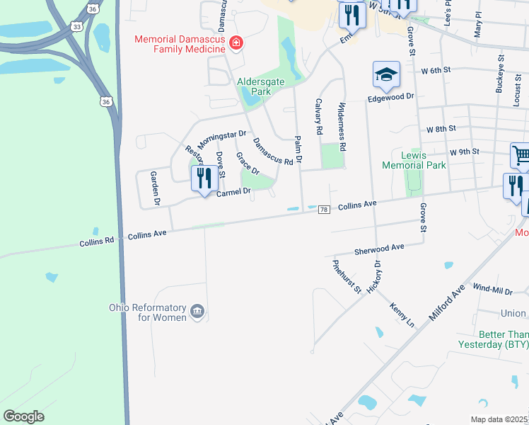 map of restaurants, bars, coffee shops, grocery stores, and more near 1310 Collins Avenue in Marysville