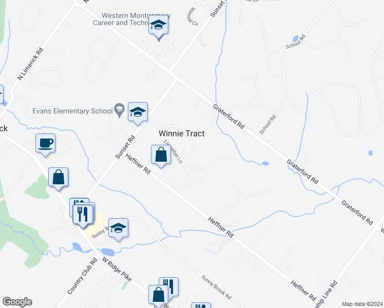 map of restaurants, bars, coffee shops, grocery stores, and more near 52 Edmonds Drive in Royersford
