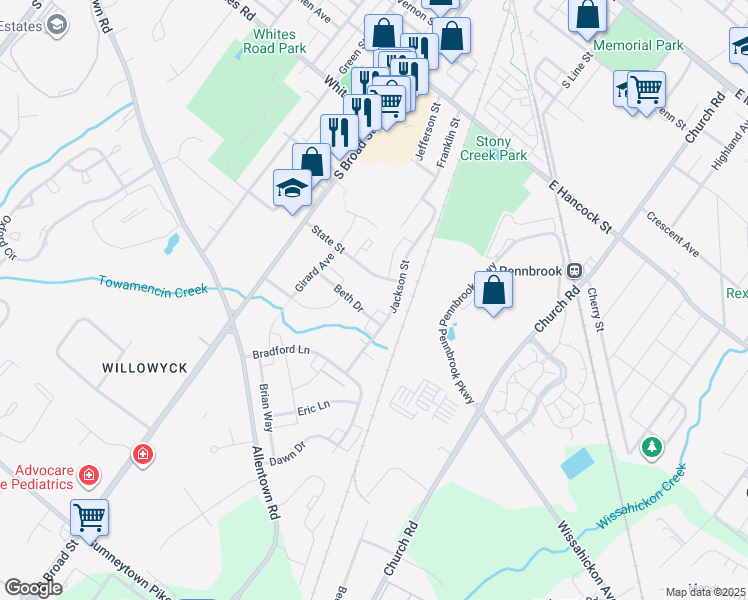 map of restaurants, bars, coffee shops, grocery stores, and more near 247 Beth Drive in Lansdale