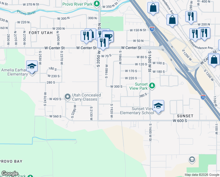 map of restaurants, bars, coffee shops, grocery stores, and more near 266 South 1920 West in Provo