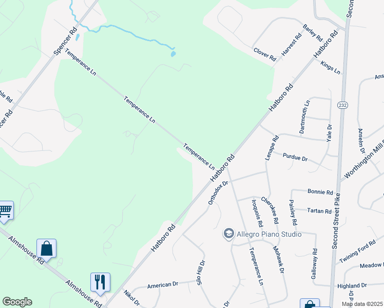 map of restaurants, bars, coffee shops, grocery stores, and more near 564 Temperance Lane in Warminster