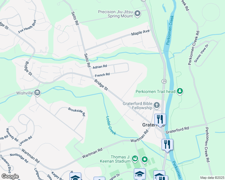 map of restaurants, bars, coffee shops, grocery stores, and more near 232 Bridge Street in Collegeville