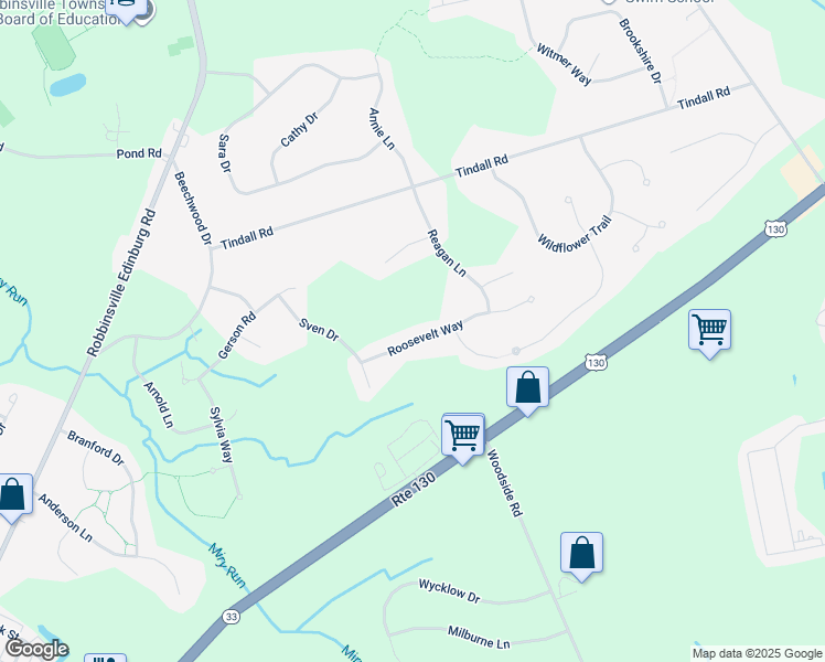 map of restaurants, bars, coffee shops, grocery stores, and more near 9 Roosevelt Way in Robbinsville Township