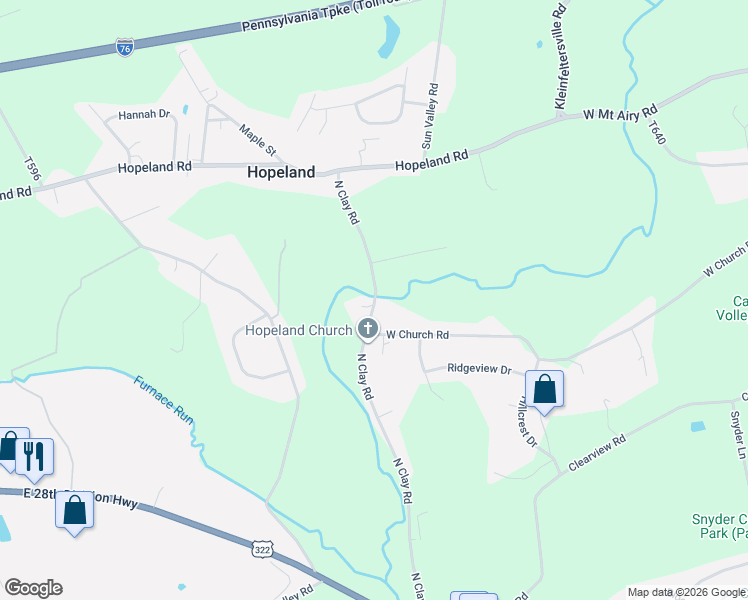 map of restaurants, bars, coffee shops, grocery stores, and more near 375 North Clay Road in Lititz