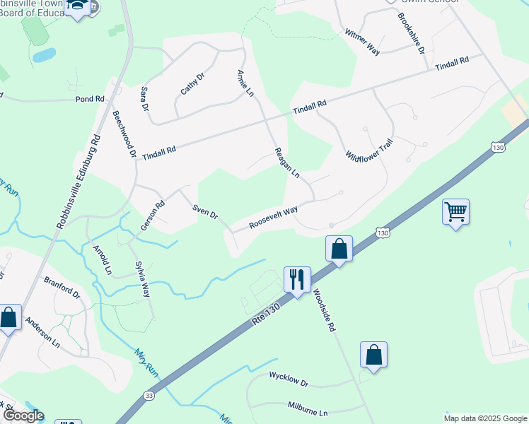 map of restaurants, bars, coffee shops, grocery stores, and more near 9 Roosevelt Way in Robbinsville Township