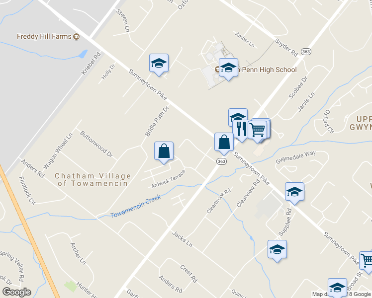 map of restaurants, bars, coffee shops, grocery stores, and more near 1009 Dogwood Court in Lansdale