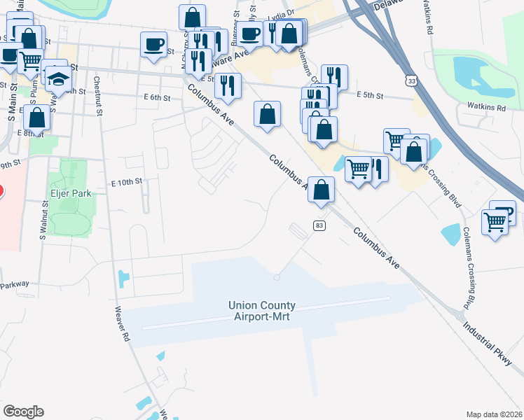 map of restaurants, bars, coffee shops, grocery stores, and more near in Marysville