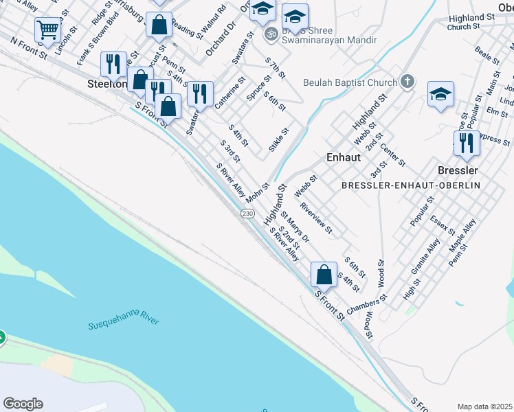 map of restaurants, bars, coffee shops, grocery stores, and more near 424 2nd Street in Harrisburg