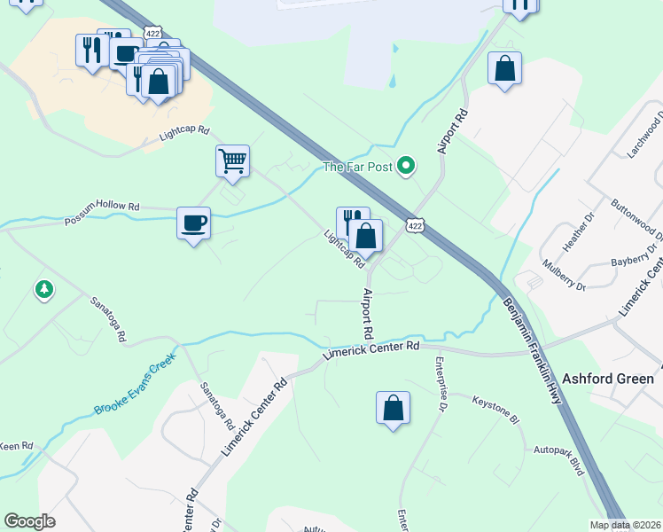 map of restaurants, bars, coffee shops, grocery stores, and more near 17 Lightcap Road in Pottstown