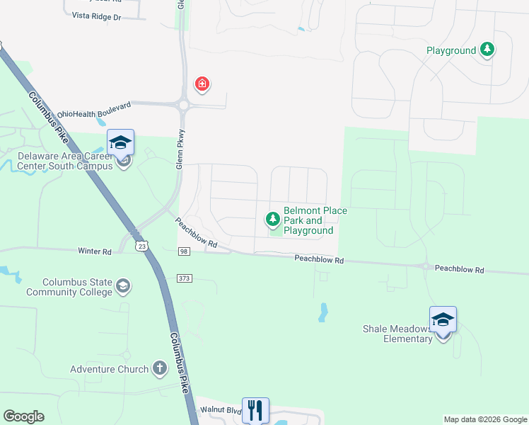 map of restaurants, bars, coffee shops, grocery stores, and more near 464 Mcnamara Loop in Delaware