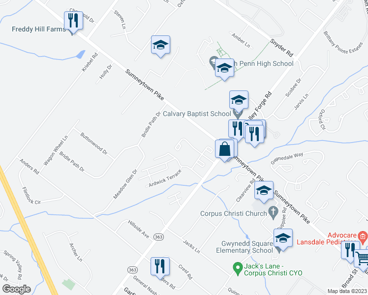 map of restaurants, bars, coffee shops, grocery stores, and more near 1014 Dogwood Court in Lansdale