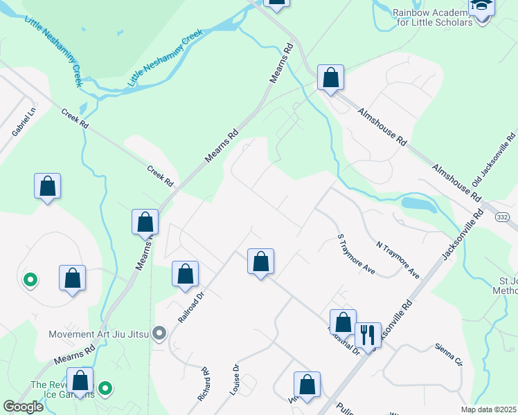 map of restaurants, bars, coffee shops, grocery stores, and more near 30 Hill Road in Ivyland