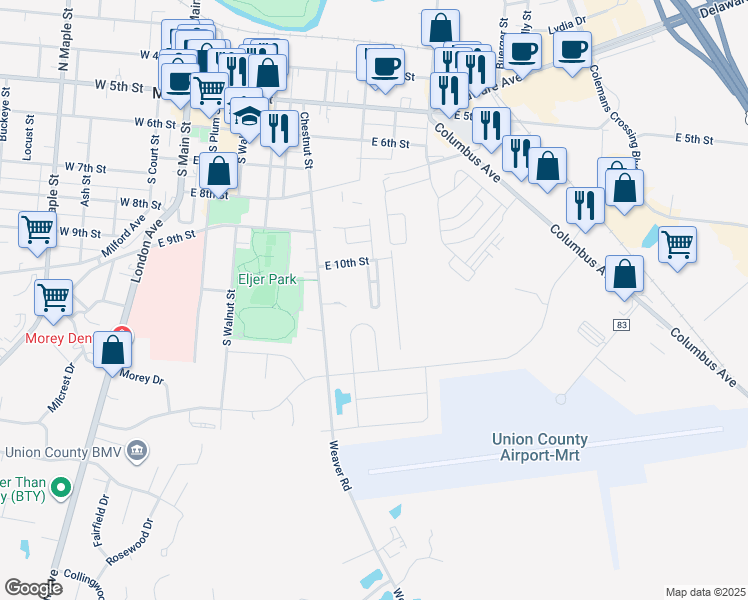 map of restaurants, bars, coffee shops, grocery stores, and more near 46 Butternut Drive in Marysville
