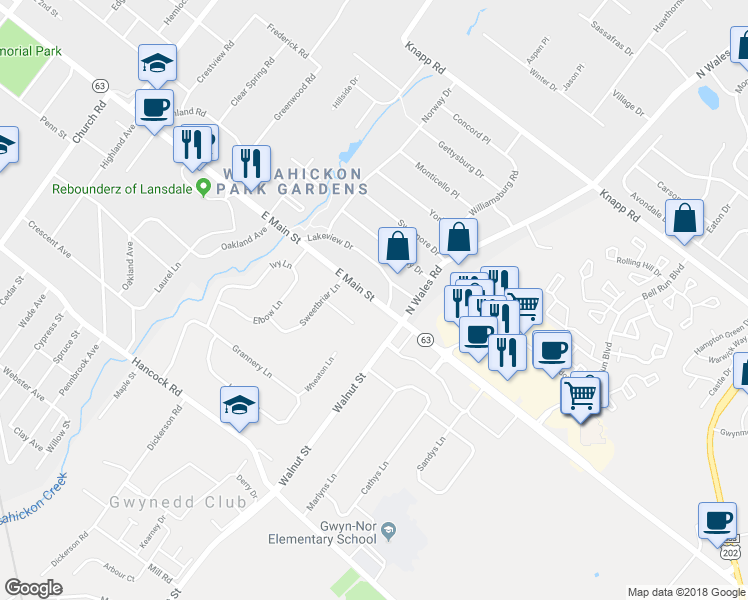 map of restaurants, bars, coffee shops, grocery stores, and more near 1146 Welsh Road in Lansdale