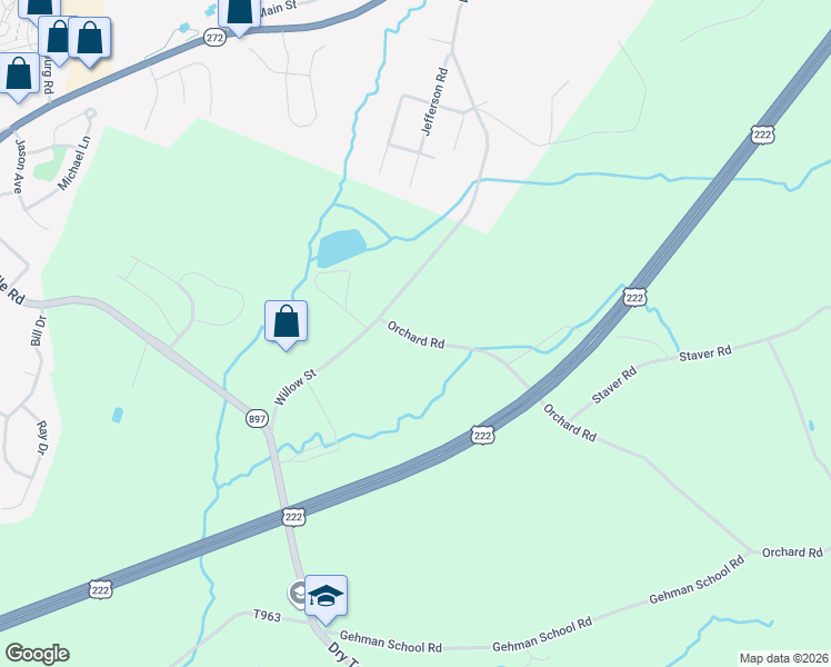 map of restaurants, bars, coffee shops, grocery stores, and more near 628 Orchard Road in Reinholds