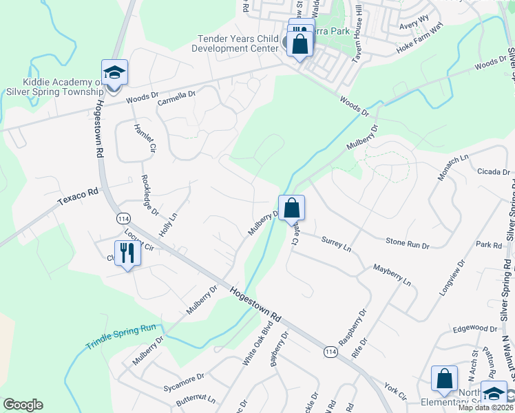 map of restaurants, bars, coffee shops, grocery stores, and more near 15 Hunt Place in Mechanicsburg
