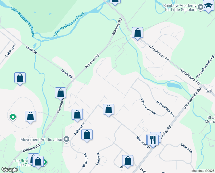 map of restaurants, bars, coffee shops, grocery stores, and more near 30 Hill Road in Ivyland