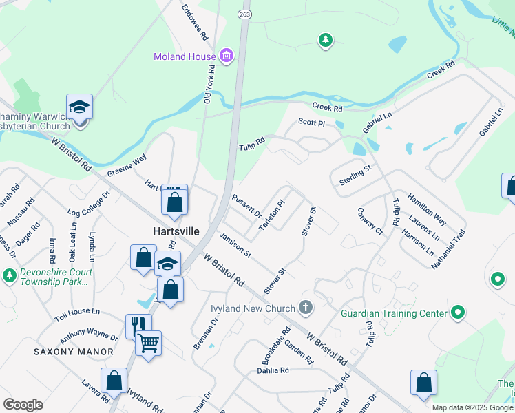 map of restaurants, bars, coffee shops, grocery stores, and more near 982 Gates Place in Warminster