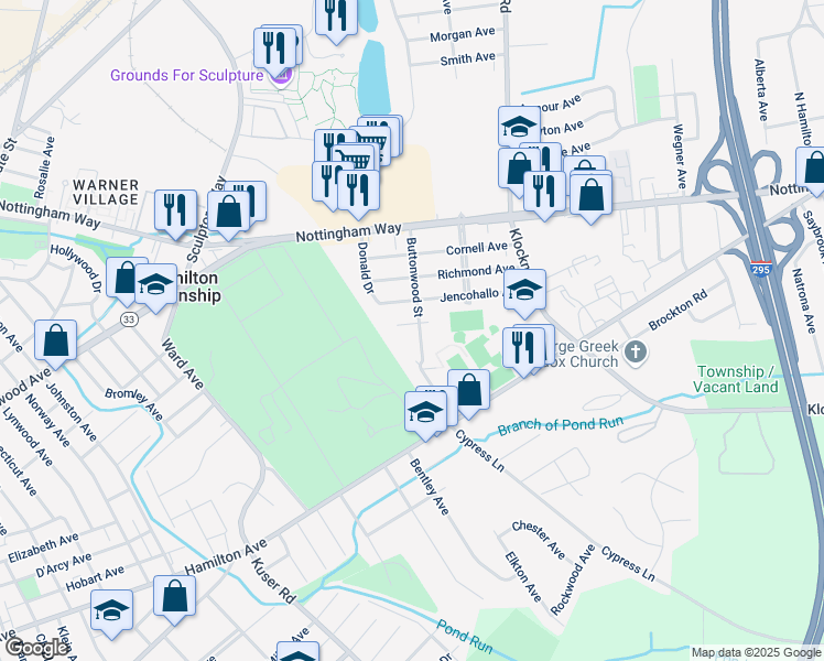 map of restaurants, bars, coffee shops, grocery stores, and more near 405 Buttonwood Street in Hamilton Township
