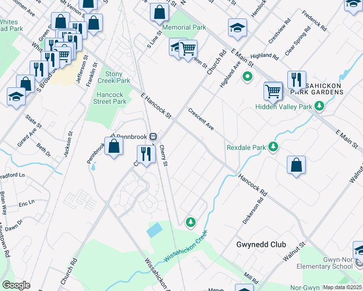 map of restaurants, bars, coffee shops, grocery stores, and more near 437 Cedar Street in Lansdale