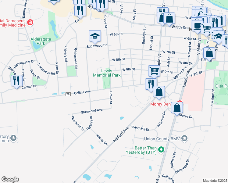 map of restaurants, bars, coffee shops, grocery stores, and more near 839 Collins Avenue in Marysville