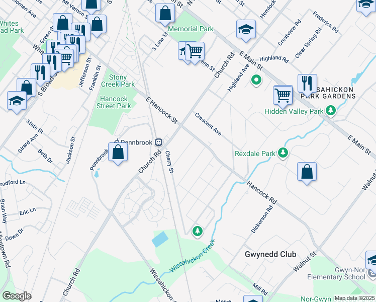 map of restaurants, bars, coffee shops, grocery stores, and more near 437 Cedar Street in Lansdale
