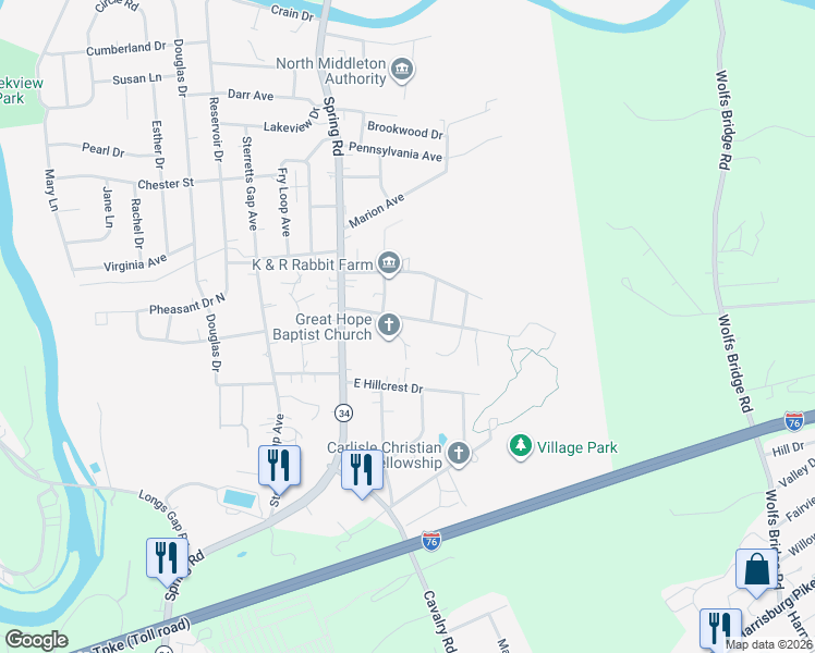 map of restaurants, bars, coffee shops, grocery stores, and more near 150 Fern Avenue in Carlisle