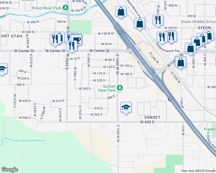 map of restaurants, bars, coffee shops, grocery stores, and more near 268 South 1680 West in Provo